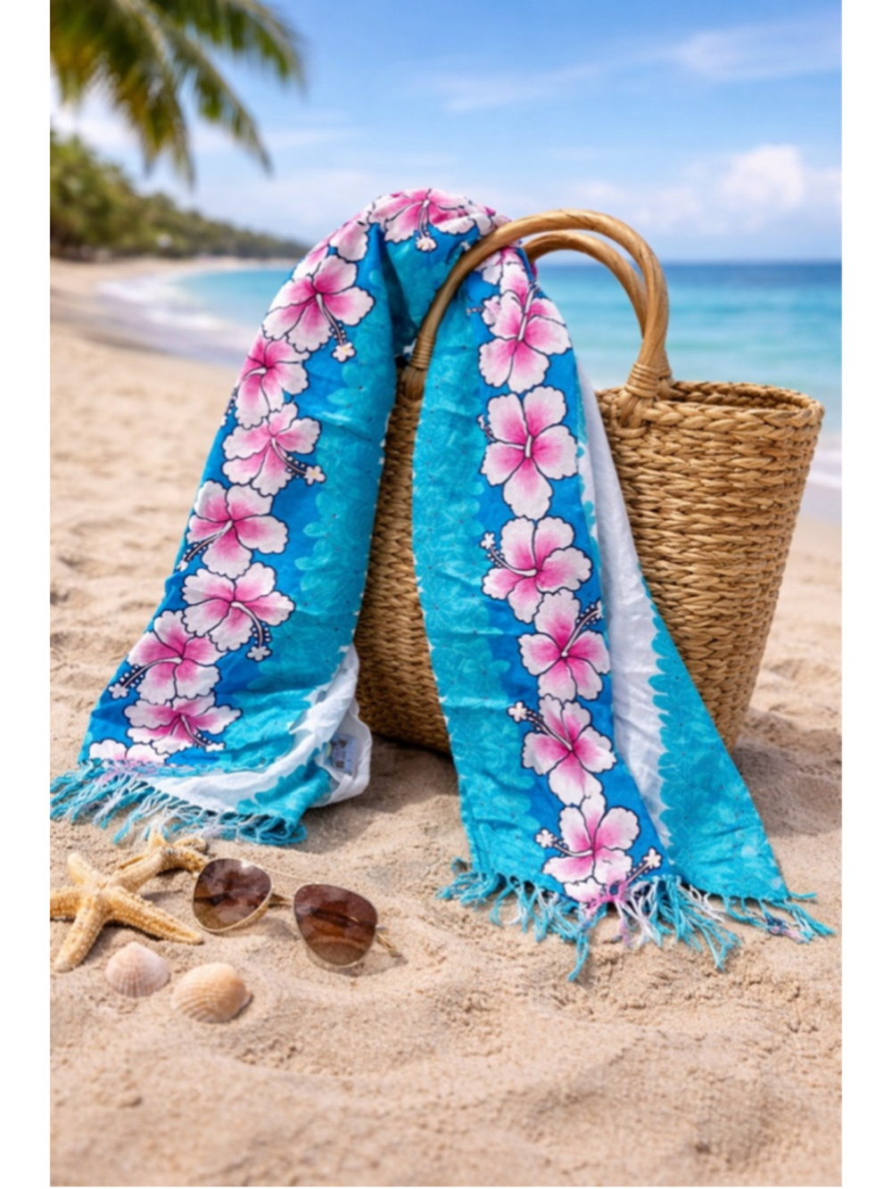 Women's Sun 'n' Sand Scarf One Size Blue Floral Summer